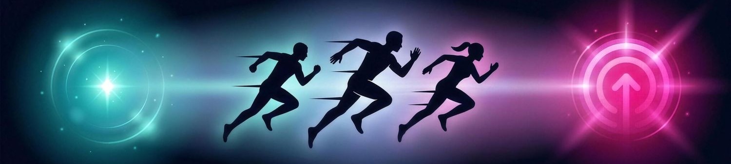 Drei Sprinter laufen dem Ziel entgegen – Sinnbild für den Vorsprung durch eigene Unternehmens-Tools